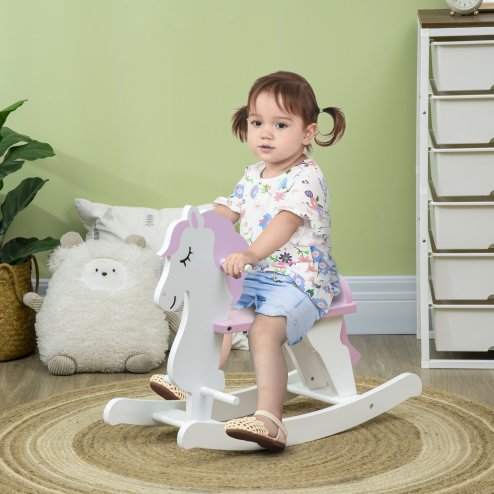 HOMCOM Kid Wooden Rocking Horse, Ride-On Toy with Handlebar, Foot Pedal for Toddlers Boys Girs (Pink) for Ages 1-3 Years