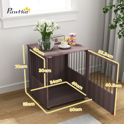 PawHut Dog Crate Furniture End Table, Pet Kennel for Small Dogs with Magnetic Door Indoor Animal Cage, Grey, 60 x 55 x 70 cm, Purple