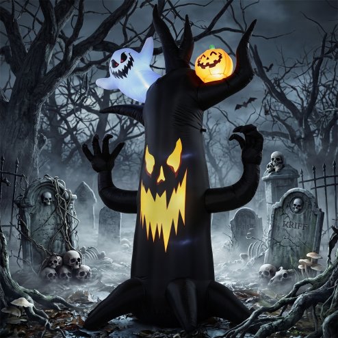 Outsunny 8 FT Halloween Inflatable Spooky Tree, Scary Halloween Decoration, Inflatable Giant Dead Tree Blow Up Decoration with Ghost and Pumpkin, Built-in LED Lights for Garden Indoor Outdoor Decor
