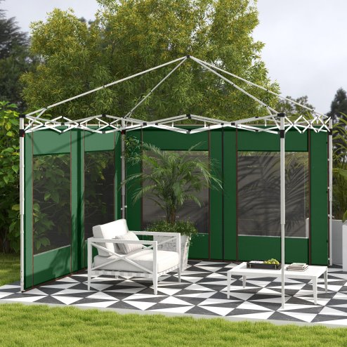 Outsunny Gazebo Side Panels with Zipped Doors and Windows, for 3x3(m) or 3x6m Pop Up Gazebo, 2 Pack Sides Replacement, Green
