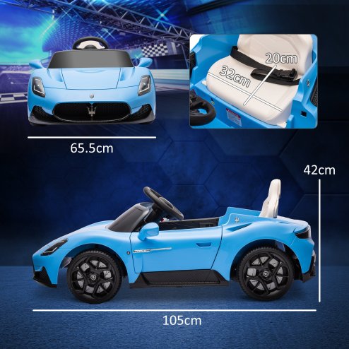 AIYAPLAY Maserati MC20 Licensed 12V Electric Car for Kids with Remote Control, Kids' Electric Ride on with Slow Start, LED Lights, Music, Horn, Spring Suspension, for 3-6 Years, Blue