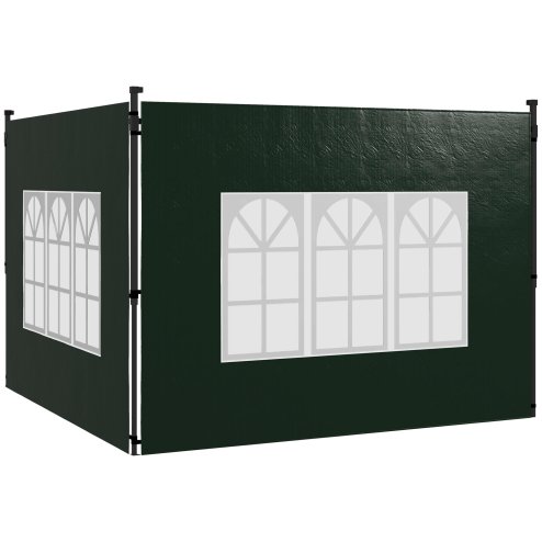 Outsunny Gazebo Side Panels with Window for 3x3(m) or 3x6m Gazebo Canopy, 2 Pack Sides Replacement, Green