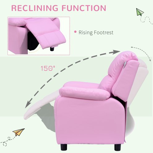 HOMCOM Kids Sofa Armchair Toddler Recliner Children's Chair Lounger Games Chair  PU Leather w/ Storage  (Pink)