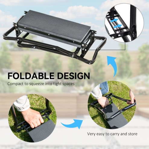 Outsunny 2 in 1 Garden Kneeler Seat, Kneeling Pad Support Bench, Foldable Knee Protector, Grey