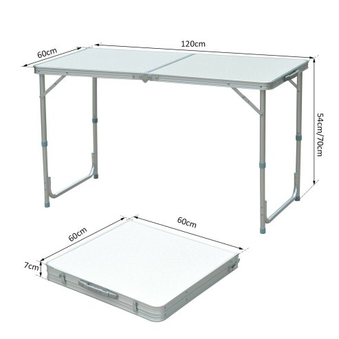 Outsunny 4FT Garden Outdoor Camping Table Portable Folding Picnic Table Aluminium Frame with Adjustable Height 120L x 60W x 70H (cm)