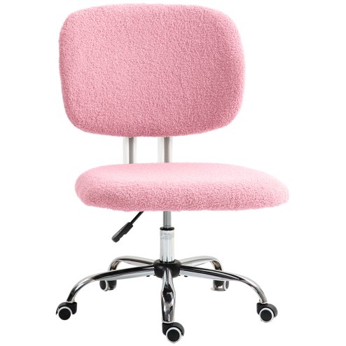 Vinsetto Cute Armless Office Chair, Teddy Fleece Fabric Computer Desk Chair, Vanity Task Chair with Adjustable Height, Swivel Wheels, Mid Back, Pink