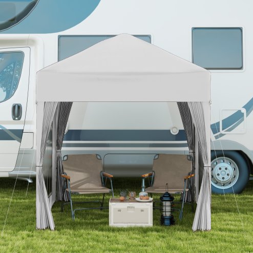 Outsunny 2 x 2 m Garden Pop Up Gazebo, Wedding Party Tent Marquee, Water Resistant Awning Canopy with Sidewalls, Windows, Carry Bag, White