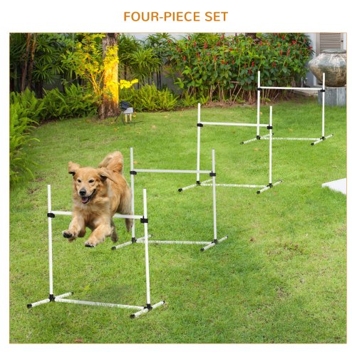 PawHut Dog Agility Equipment Training Height Adjustable Jumps Hurdle 4 Pieces with Carrying Bag for Outdoor, White