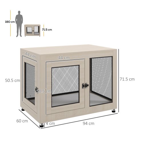 PawHut Dog Crate Furniture End Table w/ Soft Washable Cushion, Two Doors, Indoor Pet Kennel for Small Medium Large Dogs w/ Wire Mesh, Oak