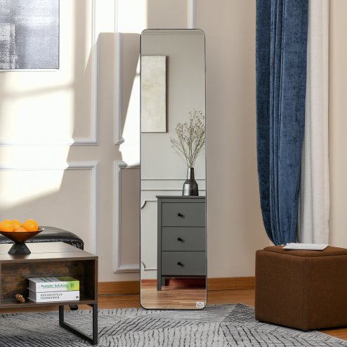 HOMCOM Full Length Mirror, Free Standing or Wall Hanging, Tall Full Body Mirror for Bedroom, Hallway, Black