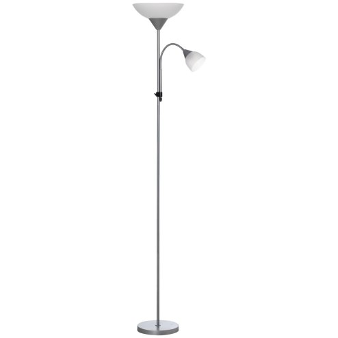 HOMCOM Modern Floor Lamp, Uplighter 2-Light Tall Standing Lamp with Adjustable Heads,  for Living Room, Bedroom, Office