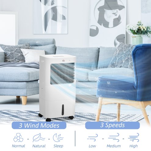 HOMCOM 3-in-1 Portable Air Cooler with 15 Litre Capacity, Evaporative Air Cooler with Automatic Oscillation, 3 Modes, 3 Speeds, Ice Boxes, Air Conditioner Fan for Home, Bedroom, Office
