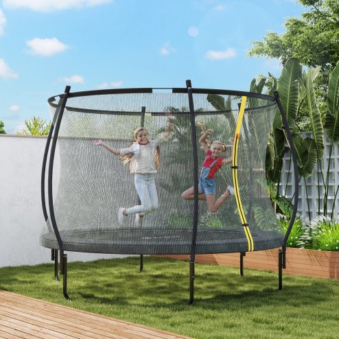 SPORTNOW 8ft Trampoline with Enclosure Net, Spring Cover, Outdoor Trampoline, Garden, Jumping Mat, Black