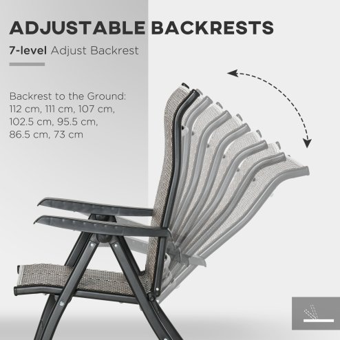 Outsunny Set of 2 Outdoor Wicker Folding Chairs, Patio PE Rattan Dining Armrests Chair set with 7 Levels Adjustable Backrest, for Outdoors, Camping, Brown