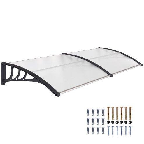 Outsunny Front Door Canopy Outdoor Awning Aluminium Rigid Plastic Polycarbonate Rain Shelter UV Water Rain Resistant 75 x 195 cm White