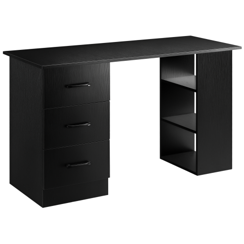 HOMCOM Computer Desk, Writing Table, PC Workstation with 3 Storage Shelves and Drawers, Black Handle, for Home Office