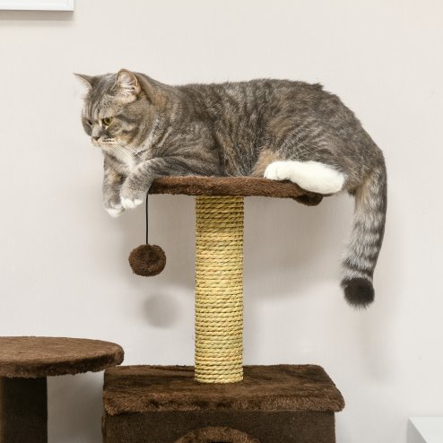 PawHut 136cm Cat Tree for Indoor Cats, Cat Tower with Scratching Posts, Hammock, Toy Ball, Cat House, Platforms - Brown