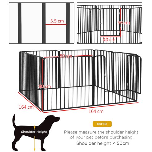 PawHut Heavy Duty Dog Playpen, 8 Panels Dog Pen, 80cm Height Pet Playpen Exercise Pen, with Door, for Small and Medium Dogs
