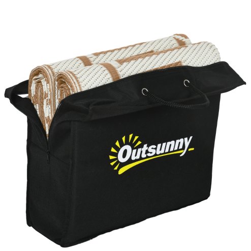 Outsunny Reversible Outdoor Rug with Carry Bag, Waterproof Plastic Straw Mat for Garden, Deck, RV, Picnic, Beach, Camping, 182 x 274cm, Brown and Cream