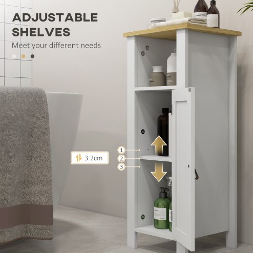kleankin Slim Bathroom Storage Unit with Open Shelf, Bathroom Storage Cabinet with Beadboard Door and Adjustable Shelf, 32 x 30 x 80 cm, White