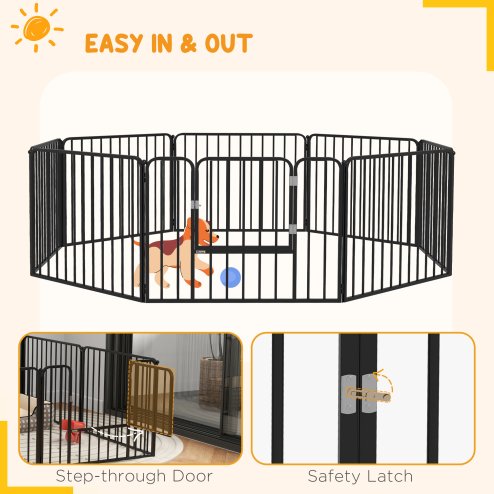 PawHut Heavy Duty Dog Playpen, 8 Panels Dog Pen, 60cm Height Pet Playpen Exercise Pen, with Door, for Small Dogs
