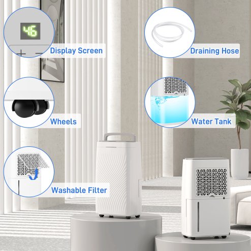 HOMCOM 16L/Day Dehumidifier for Home, Activated Carbon Air Filter, Portable Compressor Dehumidifier with 5.5L Water Tank, 24H Timer, Laundry Drying, Continuous Drainage, Humidity Light, White