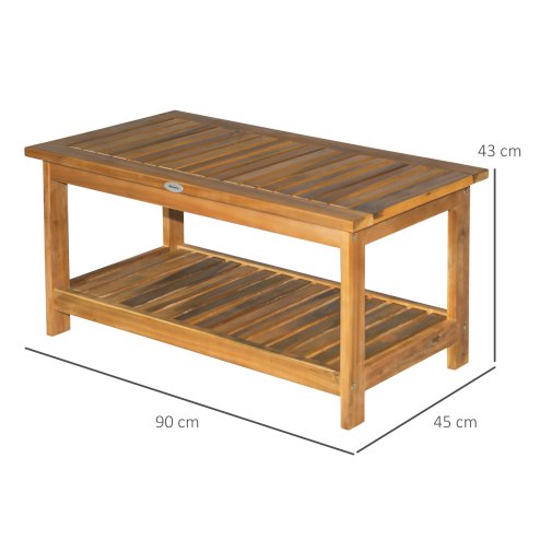 Outsunny Wooden Garden Coffee Table, Outdoor Side Table with Bottom Storage Shelf for Patio, Deck, Lawn, Garden, 90 x 45 x 43 cm, Teak