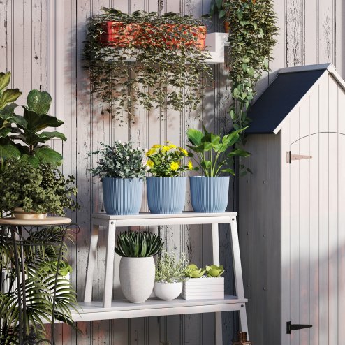 Outsunny Set of 3 Plastic Round Plant Pots Outdoor 22cm, Garden Planters, Flower Pots for Garden Decoration, Patios, Indoor, Outdoor, Home, Blue