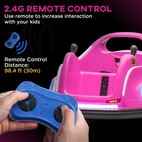 AIYAPLAY Angry Bird Licensed 12V Kids Bumper Car, 360 Rotation Waltzer Car with Joysticks, Remote Control, Music USB LED Lights, for 3-5 Years Old - Pink