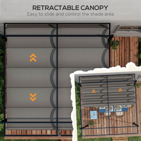 Outsunny 3 x 3(m) Pergola with Retractable Roof Canopy, Aluminium Frame Garden Gazebo Outdoor Sun Shade Shelter for Grill, Patio, Deck, Dark Grey