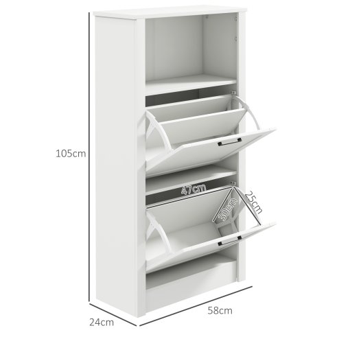 HOMCOM Modern Shoe Cabinet with 2 Flip Drawers and Adjustable Shelves, Narrow Shoe Storage Cabinet with Open Compartment, Holds 10 Pairs for Entryway, Hallway, White