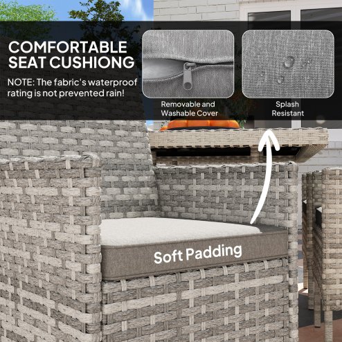 Outsunny Rattan Garden Furniture Set, 6 Seater Outdoor Dining Table and Chairs with Cushions, 150 x 90cm Rectangular Tempered Glass Table, 6 Armchairs, for Terrace, Conservatory, Balcony, Mixed-Grey