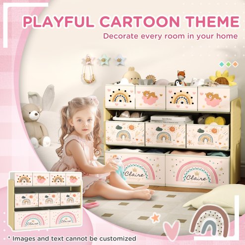 AIYAPLAY Kids Toy Storage Unit, 3-Tier Toy Organiser Shelf with 9 Non-Woven Fabric Boxes for Toys, Books, Dinosaur-Style Toy Storage Organiser for Bedroom, Nursery, Yellow