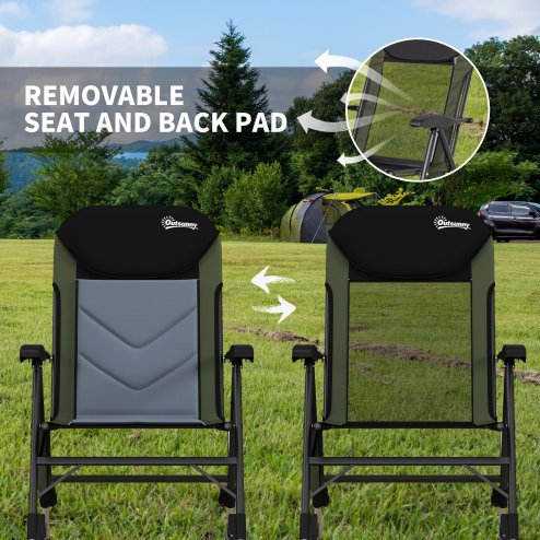 Outsunny Portable Fishing Chair, Lightweight Camping Chair with Reclining Backrest, Adjustable Legs and Mud Feet, 180kg Heavy Duty Folding Chair, Dark Green