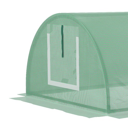 Outsunny PE Mini Greenhouse, 3 M Portable Tunnel Green House with 5 Mesh Windows, Green Grow House Steel Frame for Indoor and Outdoor, Green