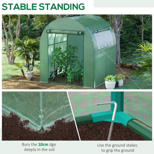Outsunny Walk in Polytunnel Greenhouse, Tomato Greenhouse with Roll-up Window and Door, PE Cover, Steel Frame for Garden, 1.8 x 1.8 x 2 m, Green
