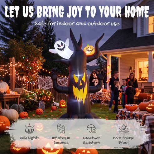 Outsunny 8 FT Halloween Inflatable Spooky Tree, Scary Halloween Decoration, Inflatable Giant Dead Tree Blow Up Decoration with Ghost and Pumpkin, Built-in LED Lights for Garden Indoor Outdoor Decor