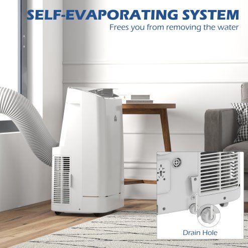 HOMCOM 14000 BTU Portable Air Conditioner, Smart Home WiFi Compatible, 4 in 1 Dehumidifier Cooler Fan, with Sleep Mode, Remote, 24H Timer, Window Venting Kit, A Energy Efficiency, 35m², White