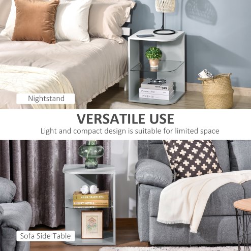 HOMCOM Modern Side Table Three Layer Bedside Table Nightstand with 2 Storage Shelves, for Living room, Bedroom