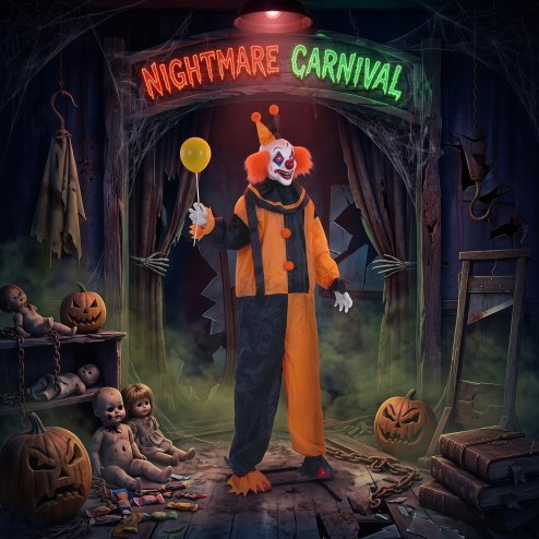 HOMCOM 190cm Life Size Animated Clown Halloween Decorations Outdoor Indoor, Scary Halloween Animatronics Decor with Sound Touch Activated, Red Light Up Eyes, Animated Prop for Haunted House Garden