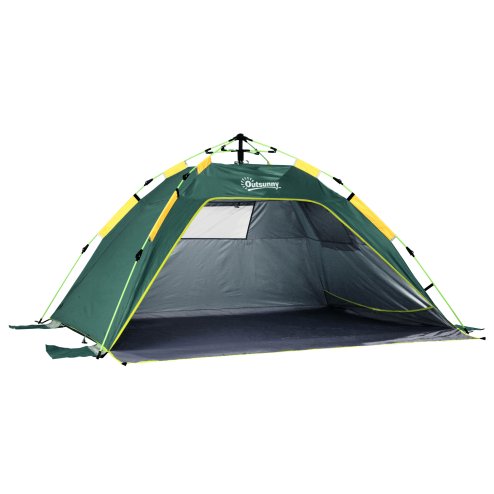 Outsunny 2 Man Pop-up Tent Beach Tent Sun Shelter w/ Windows Doors Hook Sandbags UV Protection Waterproof Outdoor Adventure Garden, Green