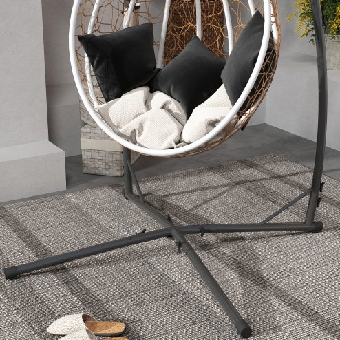 Outsunny Hammock Chair Stand Only, Hanging Chair Stand with X-Shape Base, Heavy Duty Steel Single Hammock Egg Swing Frame for Indoor Outdoor, 150 KG Load Capacity Black