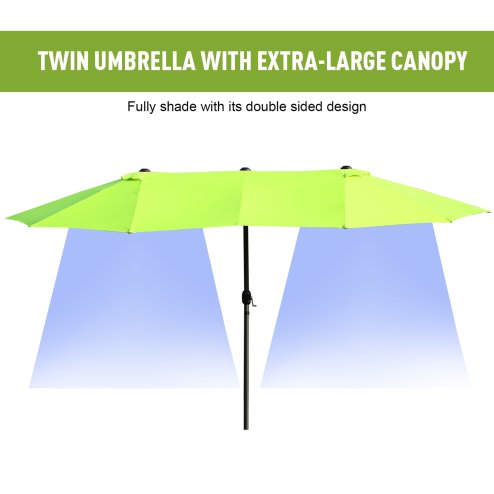 Outsunny 4.6m Large Garden Parasol Double-Sided Sun Umbrella Patio Market Canopy Shade Outdoor Lime Green - NO BASE