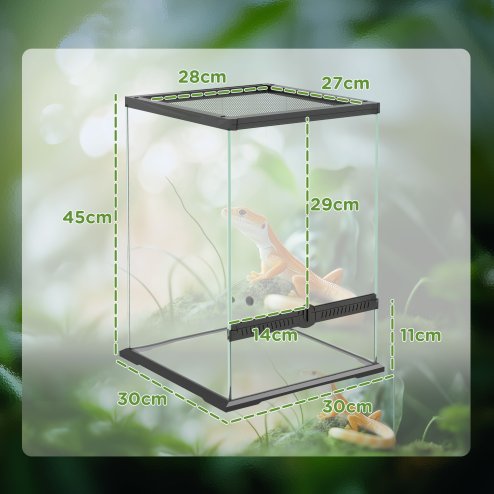 PawHut Glass Reptile Terrarium, 40L Vivarium for Lizards, Frogs, Snakes, Turtles, Tortoises, with Ventilation, 30 x 30 x 45cm