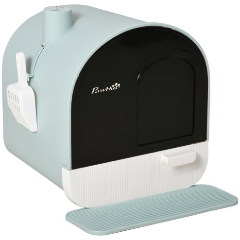 PawHut Cat Litter Box Kitten Litter Tray w/ Hood, Scoop, Filter, Flap Door, 43 x 44 x 47cm - Green