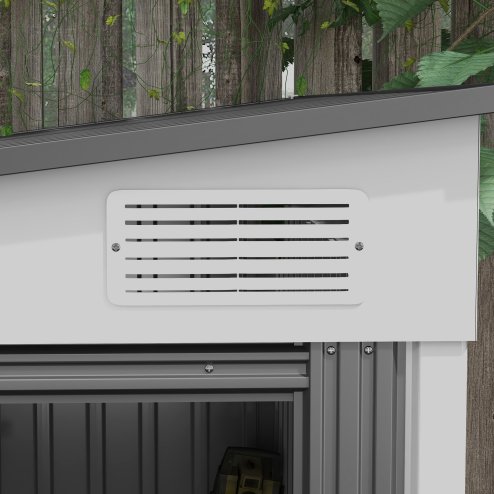 Outsunny 7 x 5FT Galvanised Metal Garden Shed with Foundation, Lean to Shed, Tool Storage House with Sliding Doors, 2 Vents, Adjustable Shelves and Hooks, White