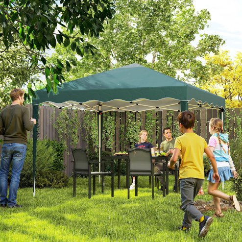 Outsunny 3x3(m) Pop Up Gazebo, Foldable Party Tent with Wave Edge and Carry Bag, Height Adjustable Festival Camping Canopy for Garden Outdoor, Green