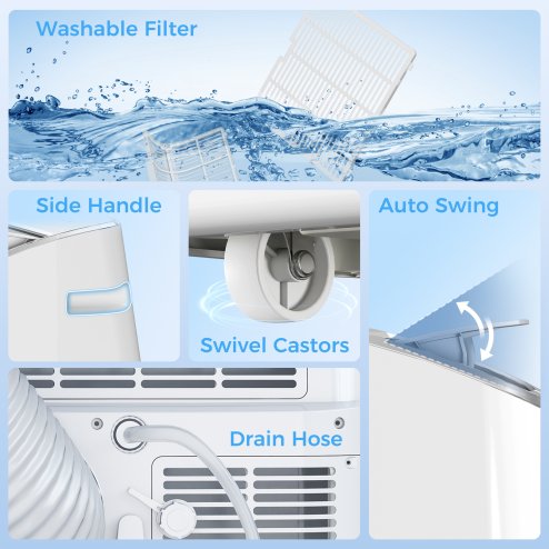 HOMCOM 14000 BTU Portable Air Conditioner, Smart Home WiFi Compatible, 5-in-1 Heater Dehumidifier Cooler Fan, with Sleep Mode, Remote, 24H Timer, Window Venting Kit, A Energy Efficiency, 35m², White
