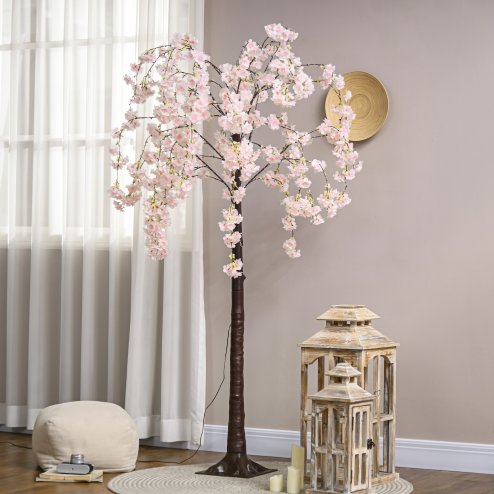 HOMCOM 6ft Cherry Blossom Tree Light with 450 Warm White LED Lights, Artificial Tree for Indoor, Party, Wedding, Christmas, Home Decoration, Pink