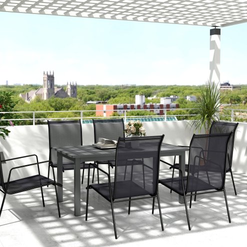 Outsunny Extending Garden Table, Full Aluminium Outdoor Dining Table with Slatted Top, for Patio, Balcony, 160/220 x 90 x 73 cm, Grey